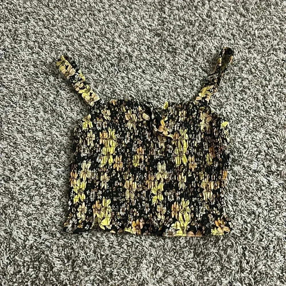 Sienna Sky Black Yellow Crop Tank Top Floral Print